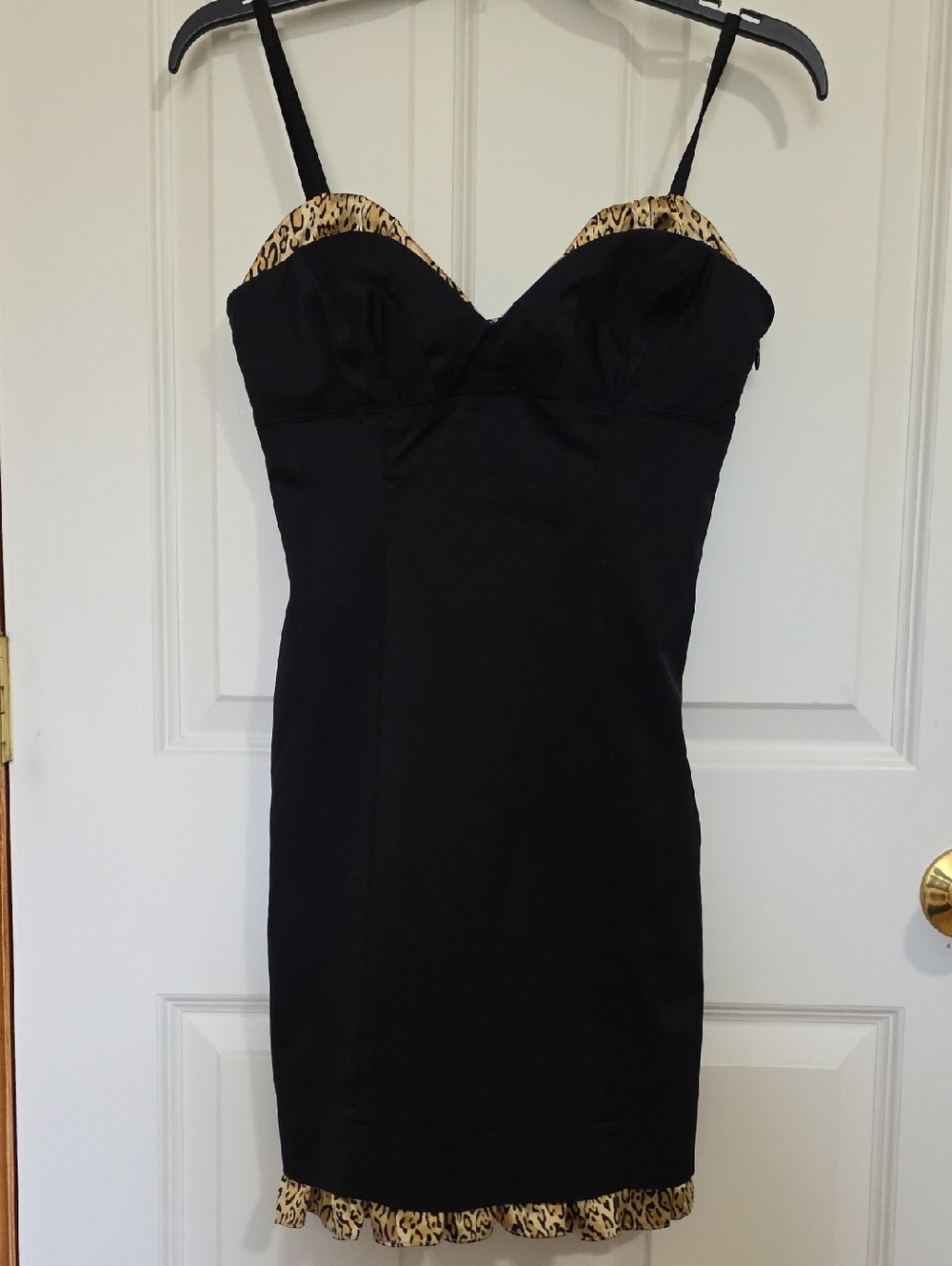 Black Leopard Trim Slip Dress
